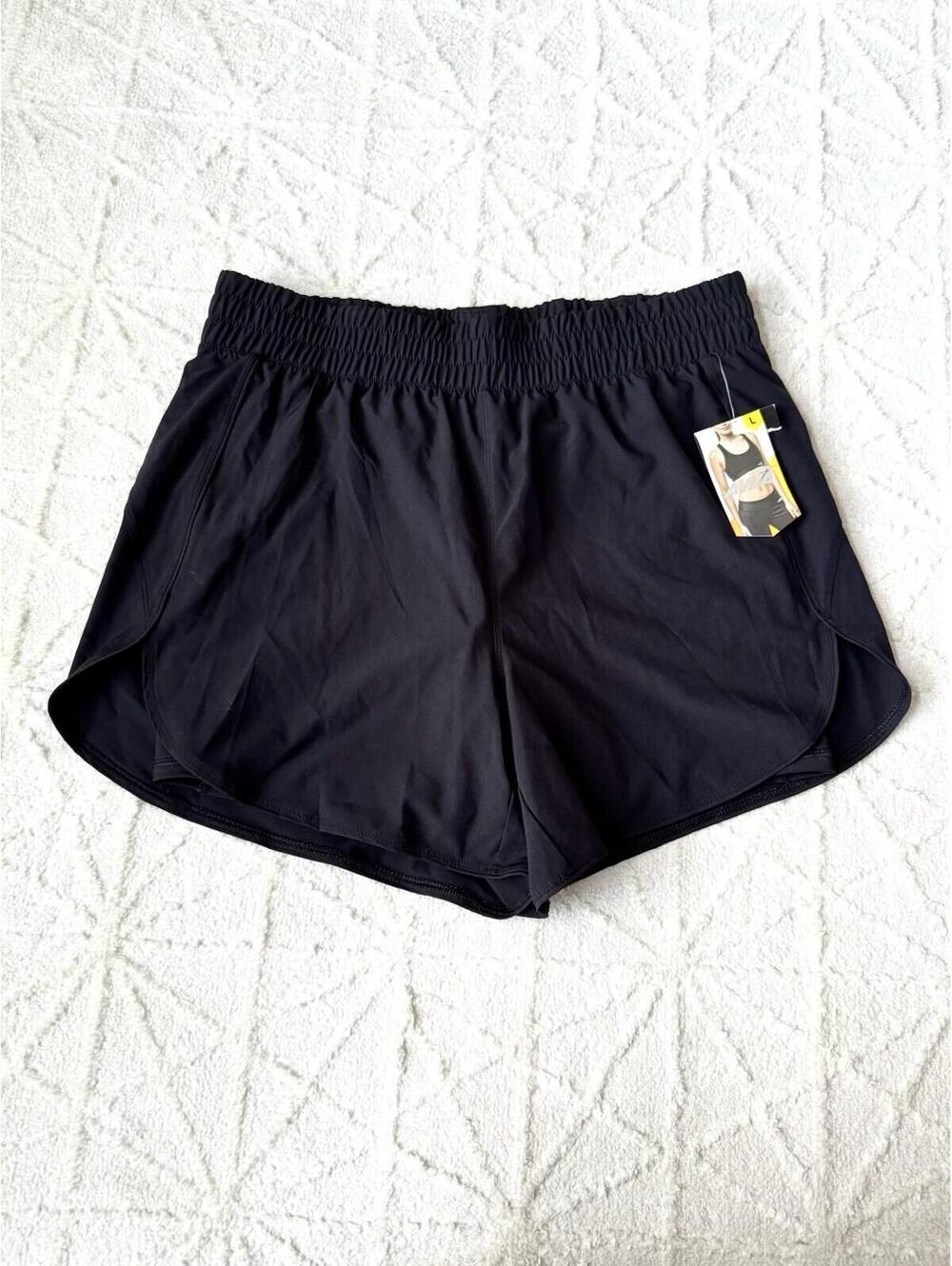 Avia Women's High Rise Running Shorts with Bike Liner Size L 12-14 Black  NWT